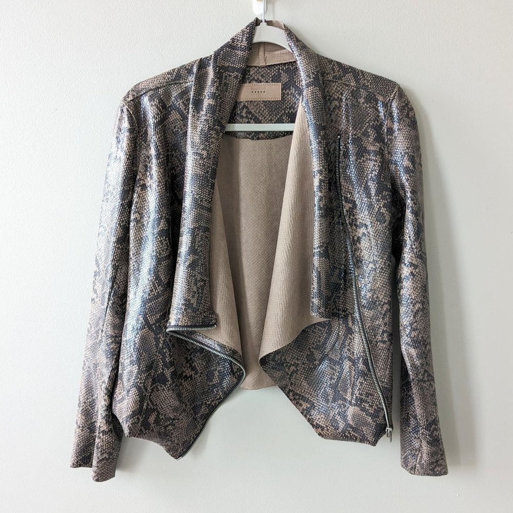 BLANK NYC Faux Suede Leather Snakeskin Moto Jacket
